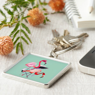 Orange flamingo watercolor bird art keychain