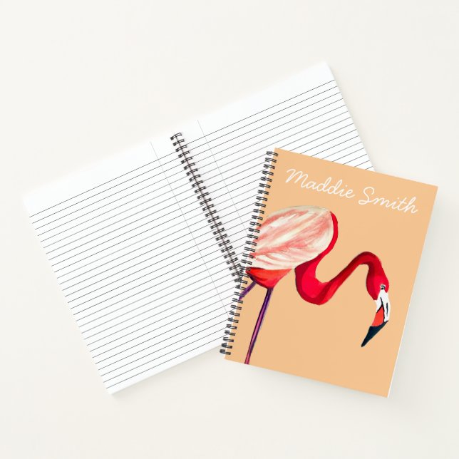 Orange flamingo watercolor bird art notebook (Inside)