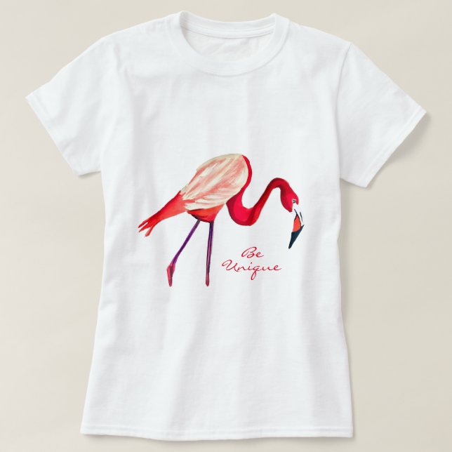 Orange flamingo watercolor bird art T-Shirt (Design Front)
