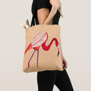 Orange flamingo watercolor bird art tote bag