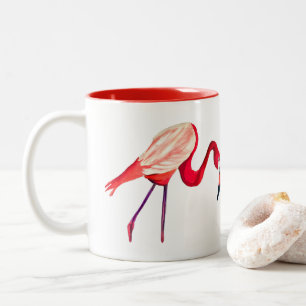 Orange flamingo watercolor bird art Two-Tone coffee mug