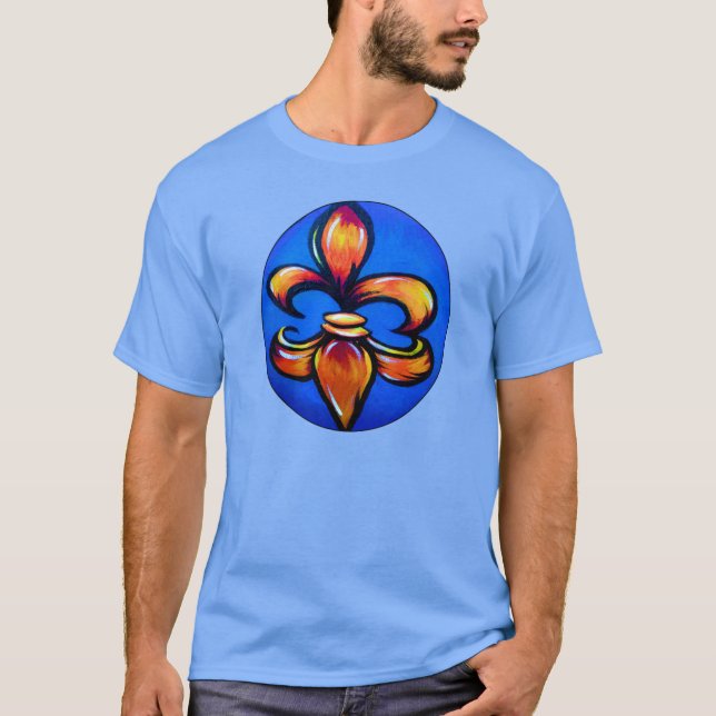 Orange Fleur d Lis against blue background T-Shirt (Front)