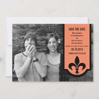 Orange Fleur De Lis Banner Save the Date Invite