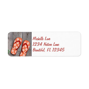 Orange Flip Flops on Wood Beach Address Label