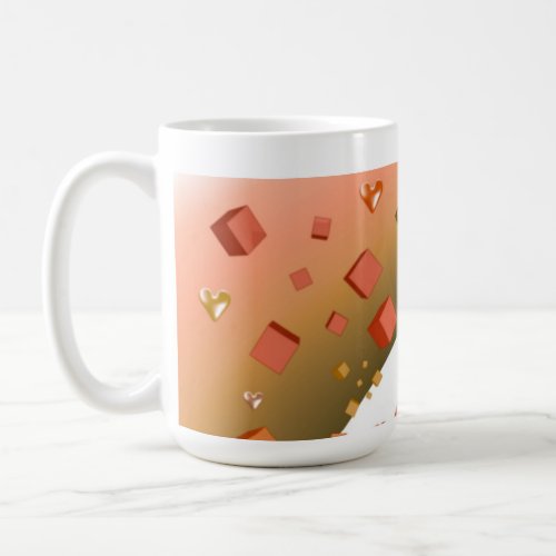 Orange Floating Hearts and Cubes Coffee Mug