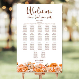 Orange Floral 17 Table Wedding Seating Chart Foam Board