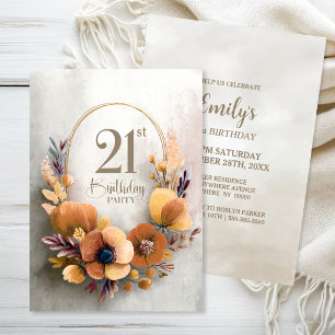 Orange Floral 21st Birthday Party Invitation