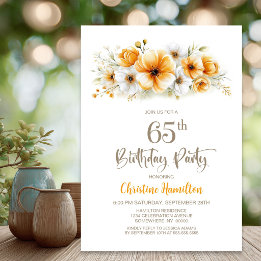 Orange Floral 65th Birthday Party Invitation