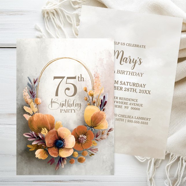Orange Floral 75th Birthday Party Invitation (Creator Uploaded)