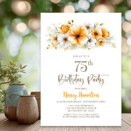 Orange Floral 75th Birthday Party Invitation