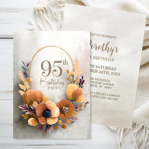 Orange Floral 95th Birthday Party Invitation