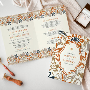 Orange Floral All in One Anand Karaj Sikh Wedding Invitation