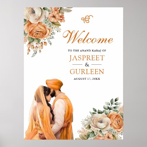 Orange Floral Anand Karaj Wedding Welcome Sign