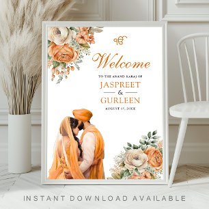 Orange Floral Anand Karaj Wedding Welcome Sign