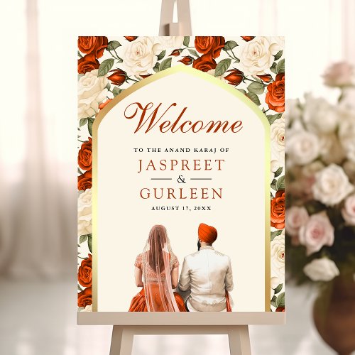 Orange Floral Anand Karaj Wedding Welcome Sign