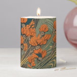Orange Floral Art Nouveau Illustration Pillar Candle