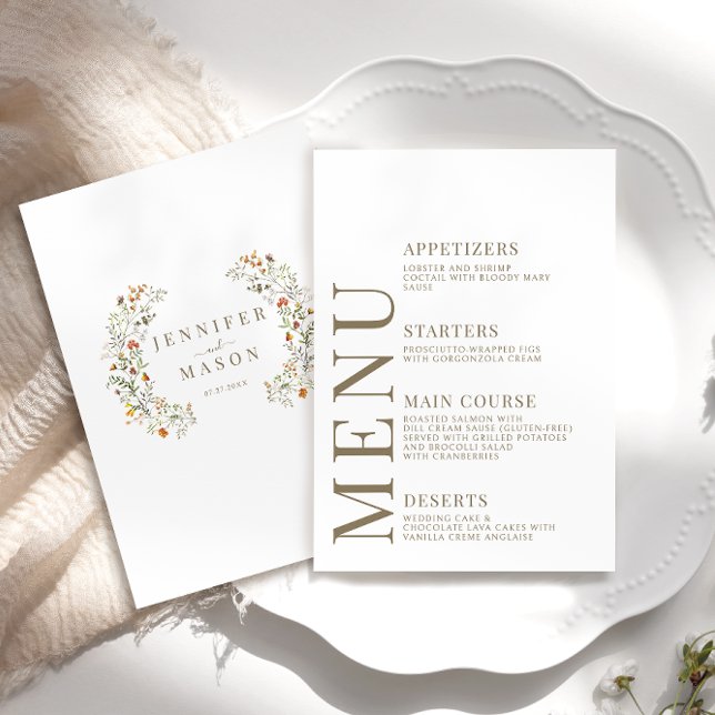 Orange Floral Autumn Garden Wedding Menu Cards (Creator Uploaded)