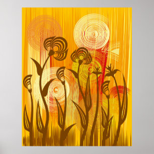Orange floral background poster