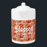 Orange Floral | BLESSED | Christian Scripture Teapot<br><div class="desc">Celebrate your faith, whilst drinking your favourite hot beverage. Inspirational message reminds you that you are blessed in Jesus' Name. Scripture reference Ephesians 1:3 (Blessed with every spiritual blessing). All fully customisable so you can personalise with your own favourite Scripture reference or text (eg. your name). This would also make...</div>