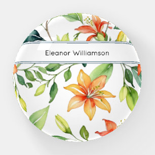 Orange Floral Blooms Garden Lover's Personalized Paperweight