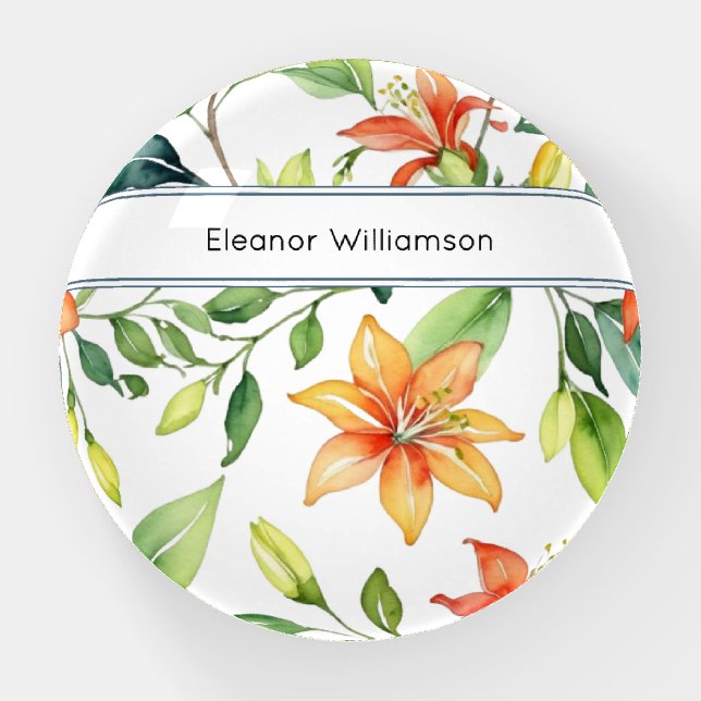 Orange Floral Blooms Garden Lover's Personalized Paperweight (Front)