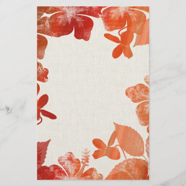 Orange Floral Border Stationery (Front)
