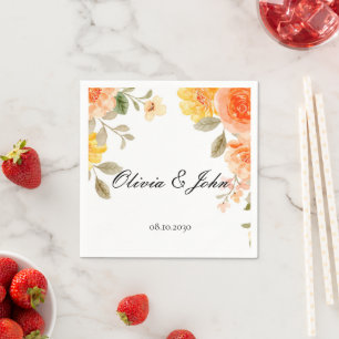 ORANGE FLORAL BOTANICAL BRIDAL SHOWER WEDDING NAPKINS