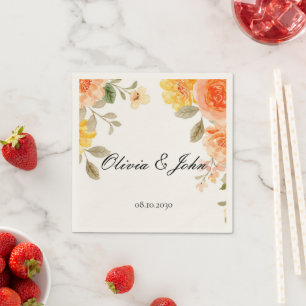 ORANGE FLORAL BOTANICAL BRIDAL SHOWER WEDDING NAPKINS