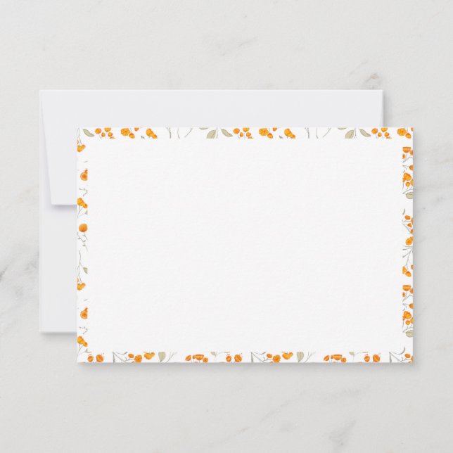 Orange floral botanical pattern  thank you card (Back)