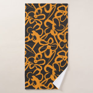 Orange Floral brush strokes seamless pattern backg Bath Towel