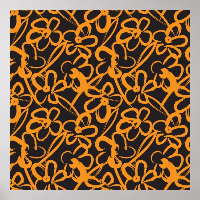 Orange Floral brush strokes seamless pattern backg Poster (Front)