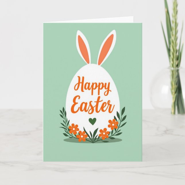 Orange Floral Bunny Card (Front)