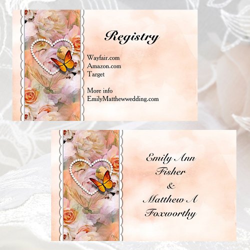 Orange Floral Butterfly Wedding Gift Registry Enclosure Card