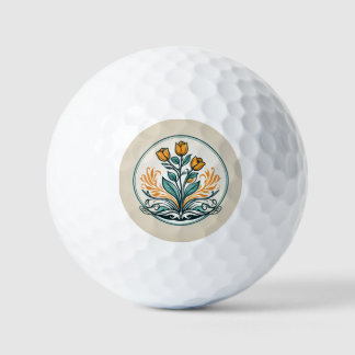 Orange Floral Button Golf Balls