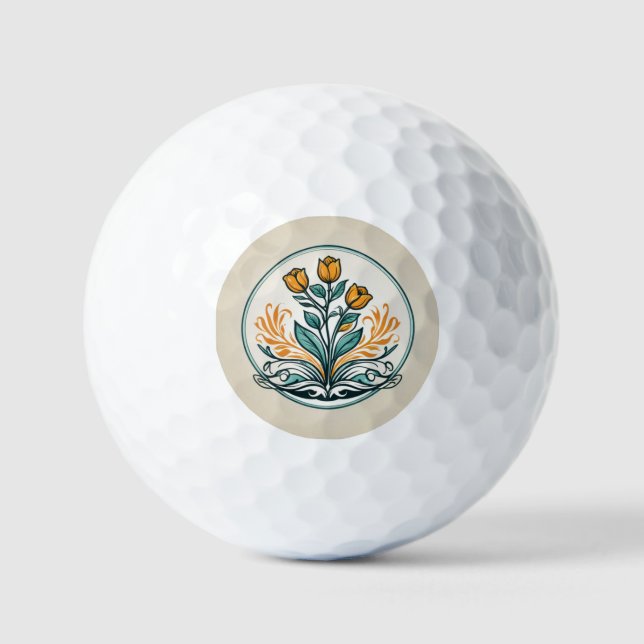 Orange Floral Button Golf Balls (Front)