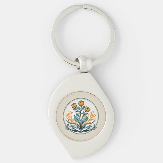 Orange Floral Button Keychain (Front)