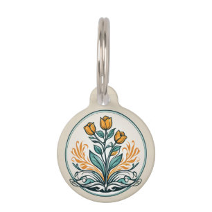 Orange Floral Button Pet ID Tag