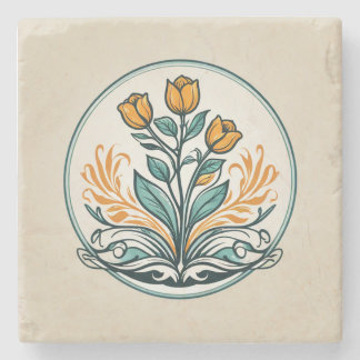 Orange Floral Button Stone Coaster