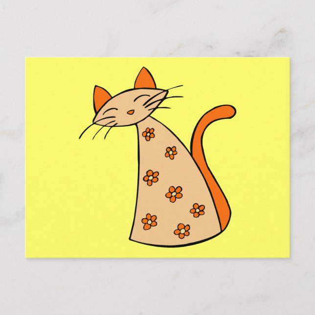 Orange Floral Cat Postcard (Front)