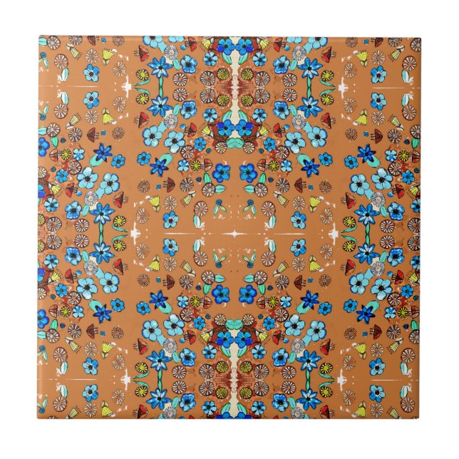 orange floral ceramic tile (Front)