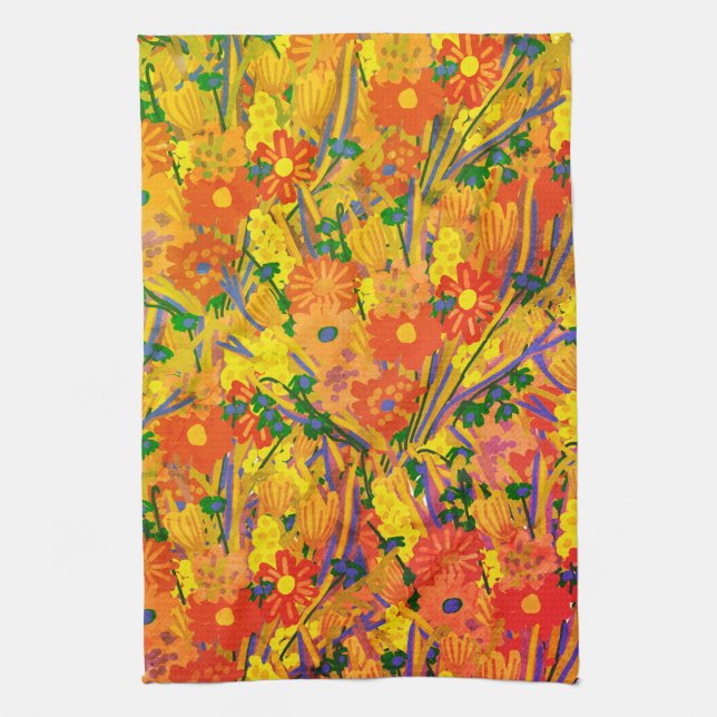 Orange Floral Cheerful  Kitchen Towel (Vertical)