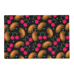 Orange Floral Cherry Pattern Placemat