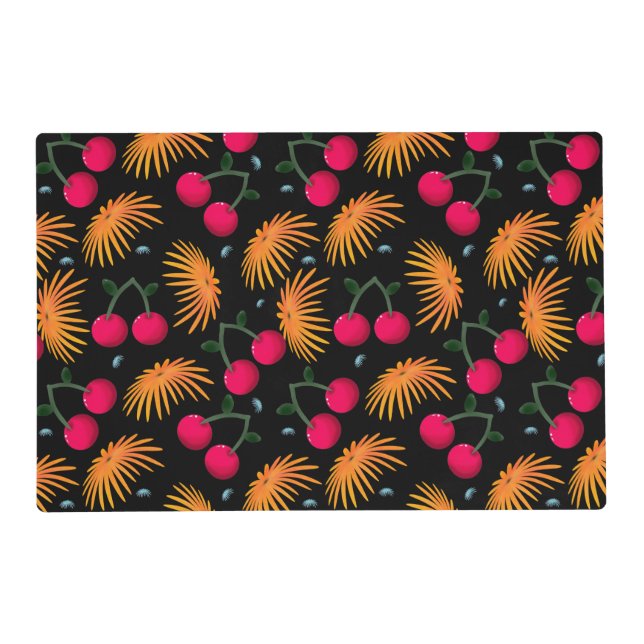 Orange Floral Cherry Pattern Placemat (Front)
