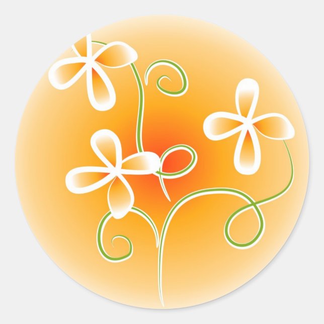 Orange Floral Classic Round Sticker (Front)