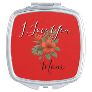 Orange Floral Compact Mirror - I Love You Mum