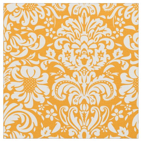 Orange Floral Damask Fabric