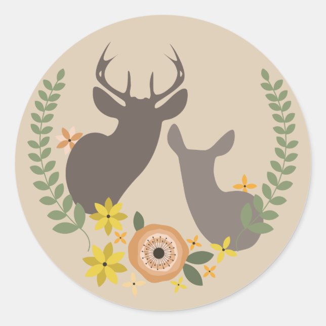Orange Floral Deer Sticker (Front)