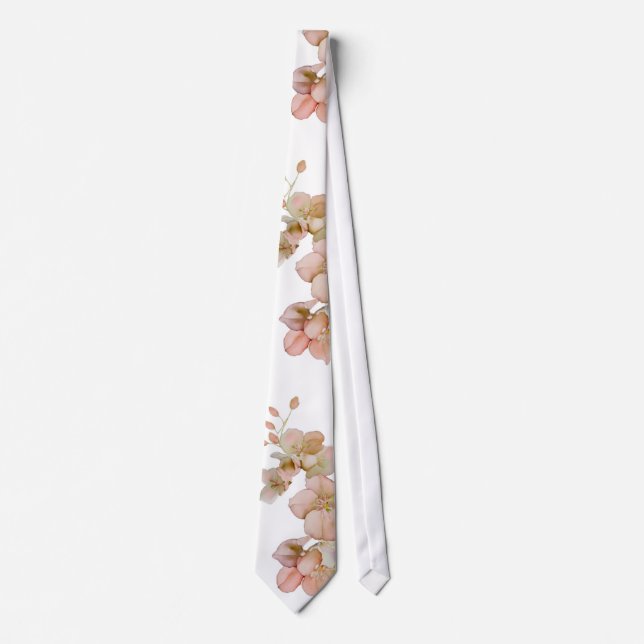 Orange floral delicate tree blossoms neck tie (Front)