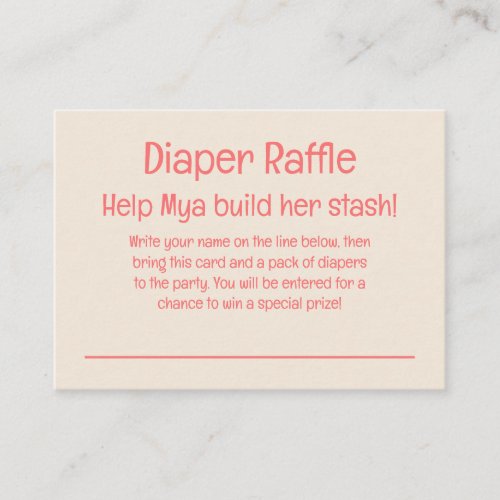 Orange Floral Diaper Raffle Instructions  Ticket Enclosure Card