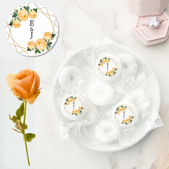 Orange Floral Elegant Gold Glitter Geo Monogrammed Life Saver® Mints (Orange Floral Elegant Gold Glitter Geo Monogrammed Life Saver® Mints stickers)